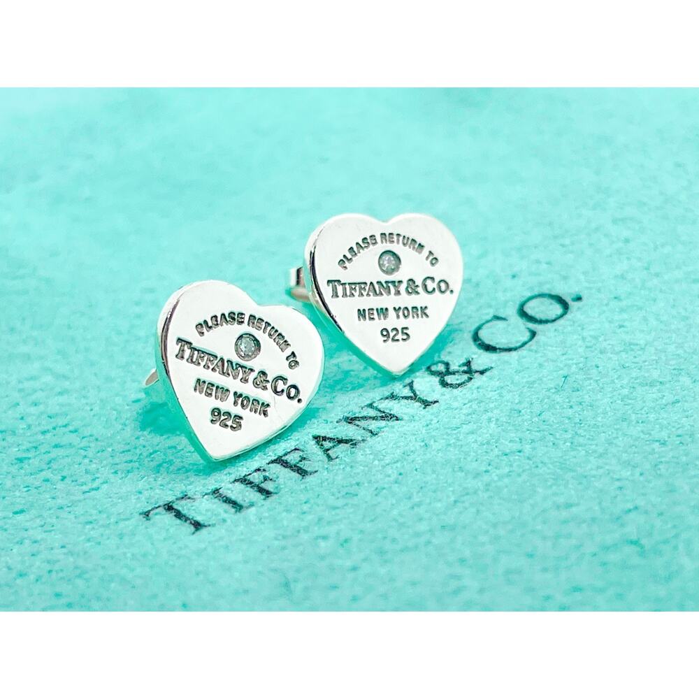 Tiffany & Co. Return to Tiffany Mini Heart Diamond Sterling Silver Stud Earrings - Picture 7 of 14